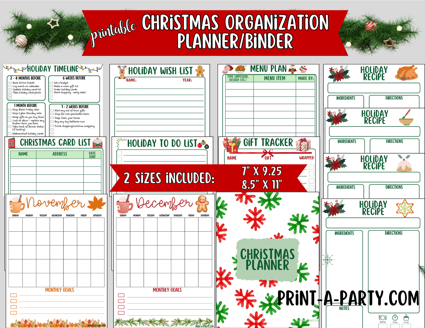 Christmas Planner - Printable Christmas Planner Binder Kit | Holiday Organization, Calendars, Checklists, Recipe Pages and Gift Trackers