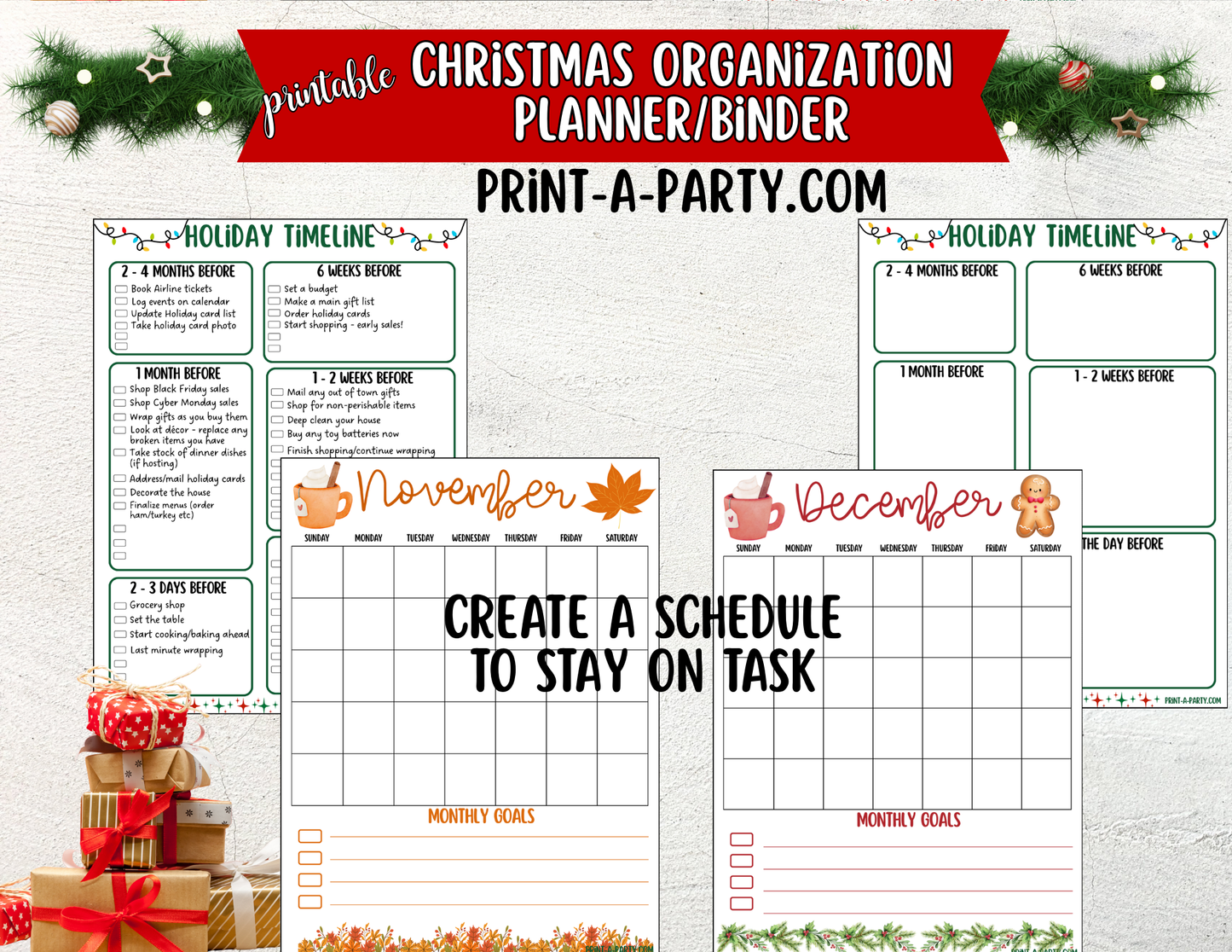 Christmas Planner - Printable Christmas Planner Binder Kit | Holiday Organization, Calendars, Checklists, Recipe Pages and Gift Trackers