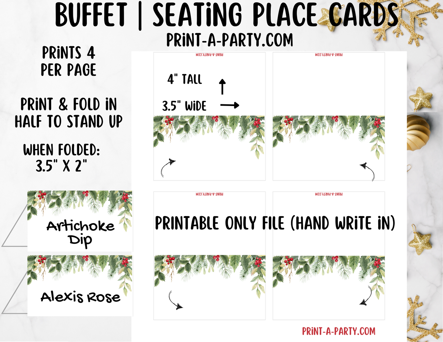 DIY Printable or Editable Buffet Food Label Cards or Seating Place Cards | CHRISTMAS Theme | Place Card Signs | Buffet Labels | Food Labels | Christmas Party Idea