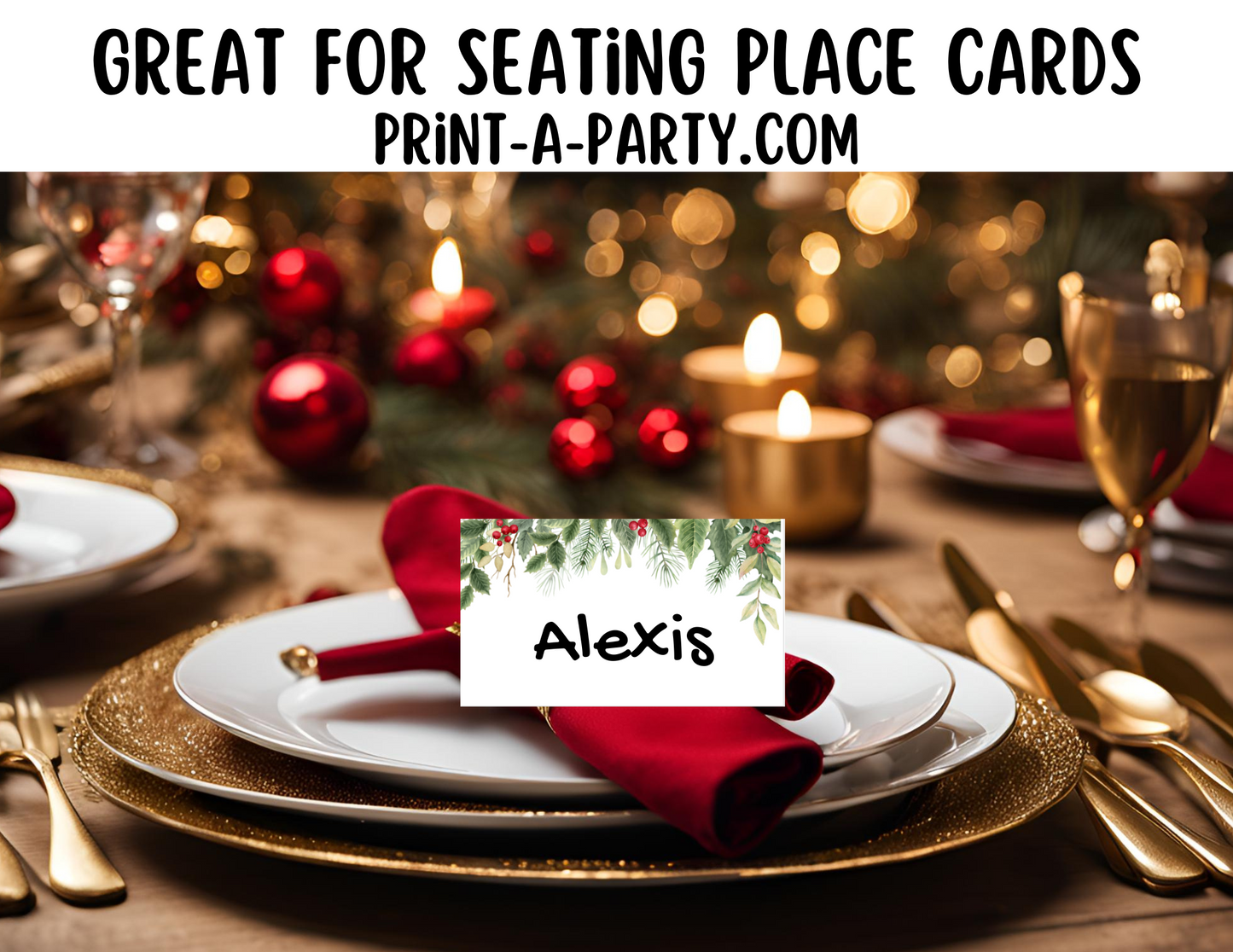 DIY Printable or Editable Buffet Food Label Cards or Seating Place Cards | CHRISTMAS Theme | Place Card Signs | Buffet Labels | Food Labels | Christmas Party Idea