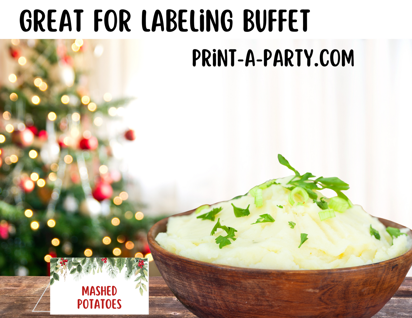 DIY Printable or Editable Buffet Food Label Cards or Seating Place Cards | CHRISTMAS Theme | Place Card Signs | Buffet Labels | Food Labels | Christmas Party Idea