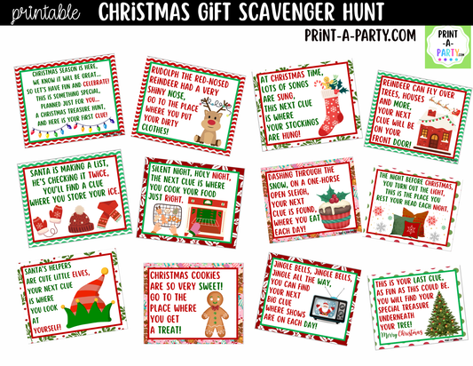 Christmas Scavenger Hunt Clue Cards Printable | Hide a Gift or Treat for Kids