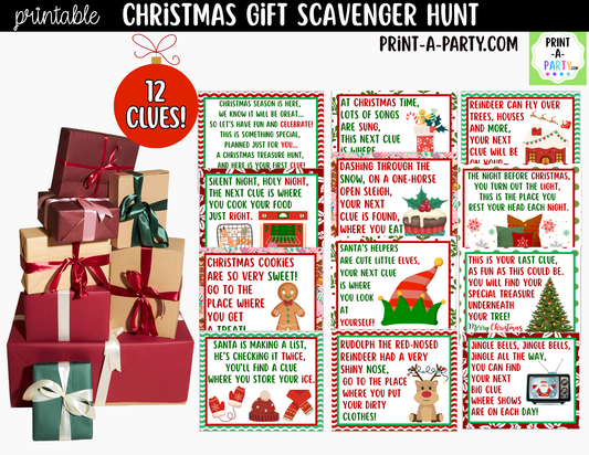 Christmas Scavenger Hunt Clue Cards Printable | Hide a Gift or Treat for Kids