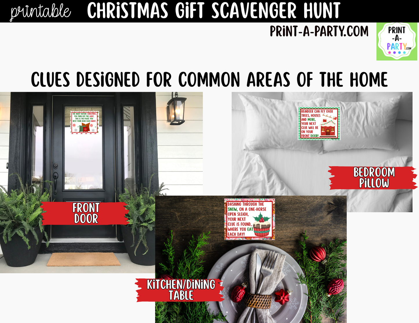 Christmas Scavenger Hunt Clue Cards Printable | Hide a Gift or Treat for Kids