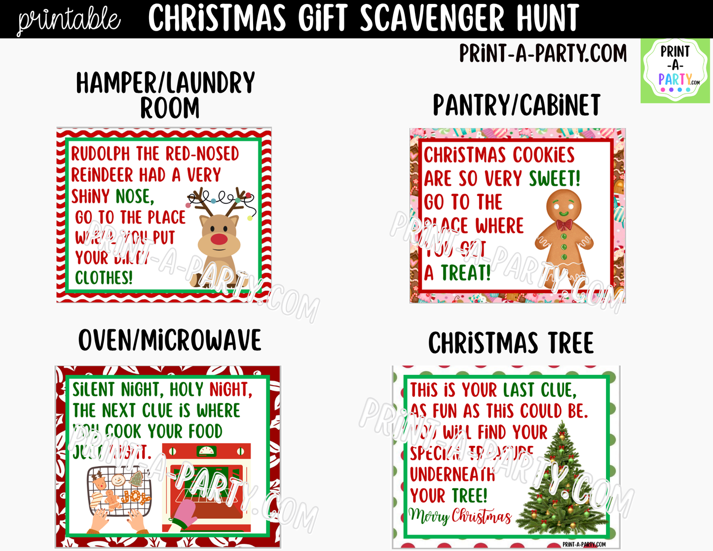 Christmas Scavenger Hunt Clue Cards Printable | Hide a Gift or Treat for Kids