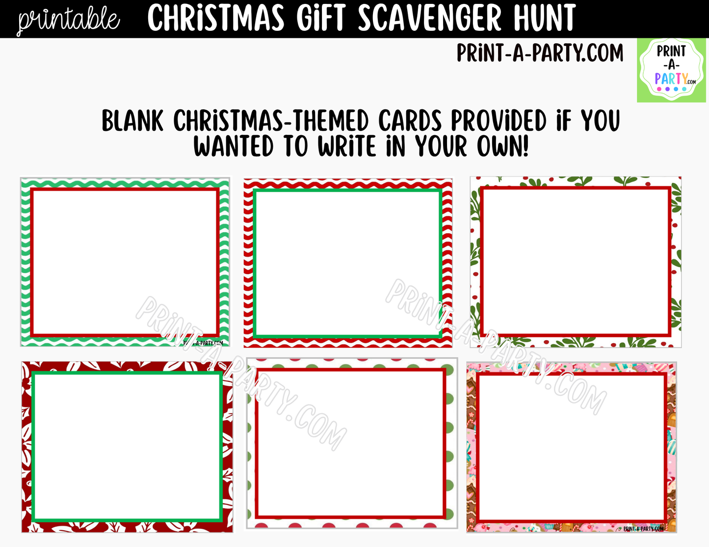 Christmas Scavenger Hunt Clue Cards Printable | Hide a Gift or Treat for Kids