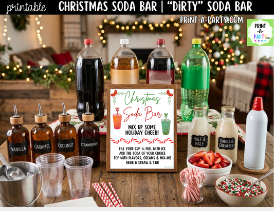 Christmas Soda Bar Kit - Printable Holiday Dirty Soda Sign (8x10) & Recipe Tent Cards (12 recipes!)