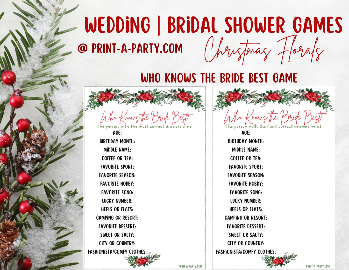 GAME BUNDLE: Bridal Christmas Shower Game Bundle 2 | Christmas Bridal Theme | Christmas Wedding Shower | INSTANT DOWNLOAD