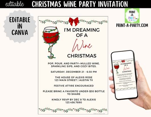 Christmas Wine Party Invitation | Editable Canva Holiday Girls Night & Friendsmas Invite
