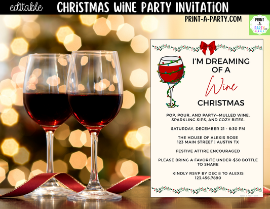 Christmas Wine Party Invitation | Editable Canva Holiday Girls Night & Friendsmas Invite
