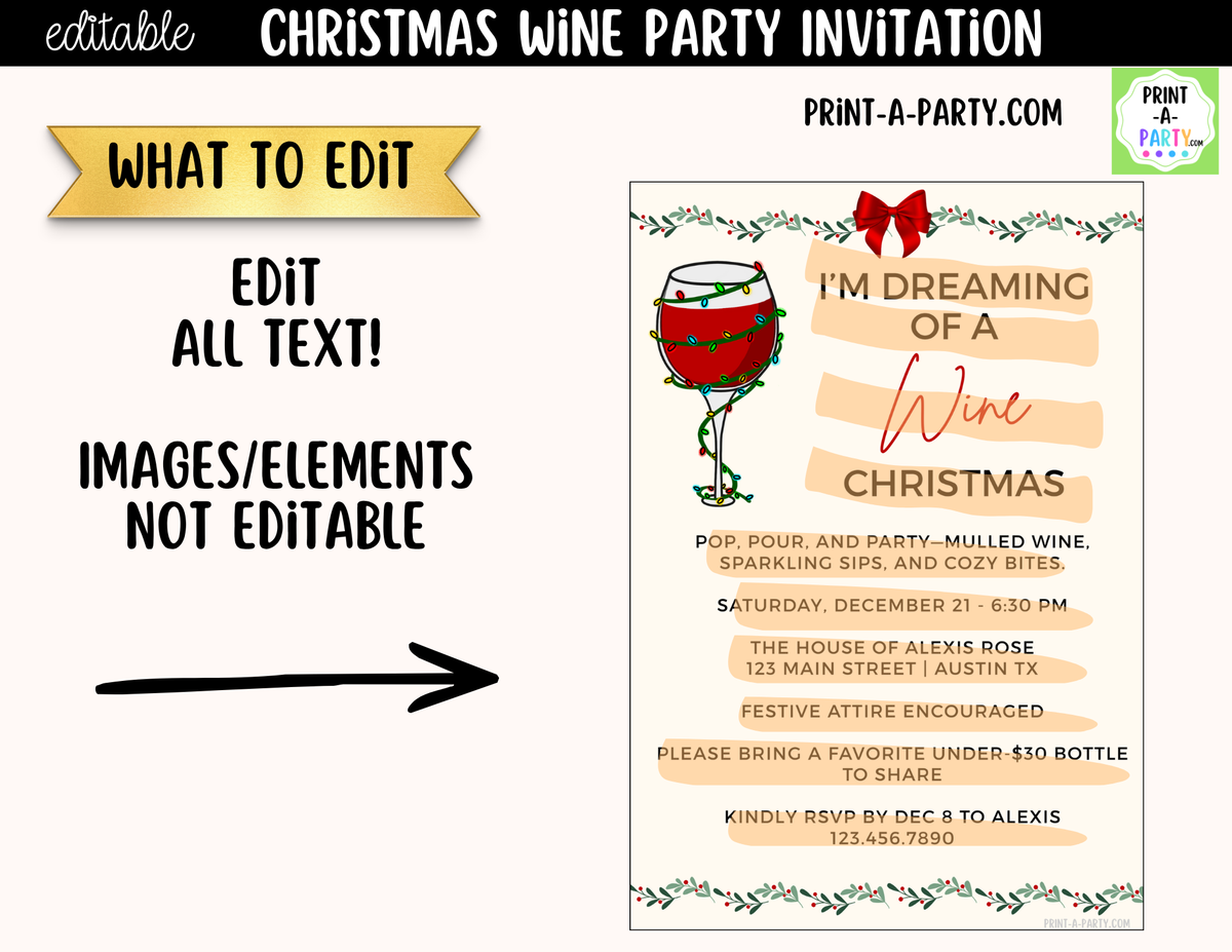 Christmas Wine Party Invitation | Editable Canva Holiday Girls Night & Friendsmas Invite