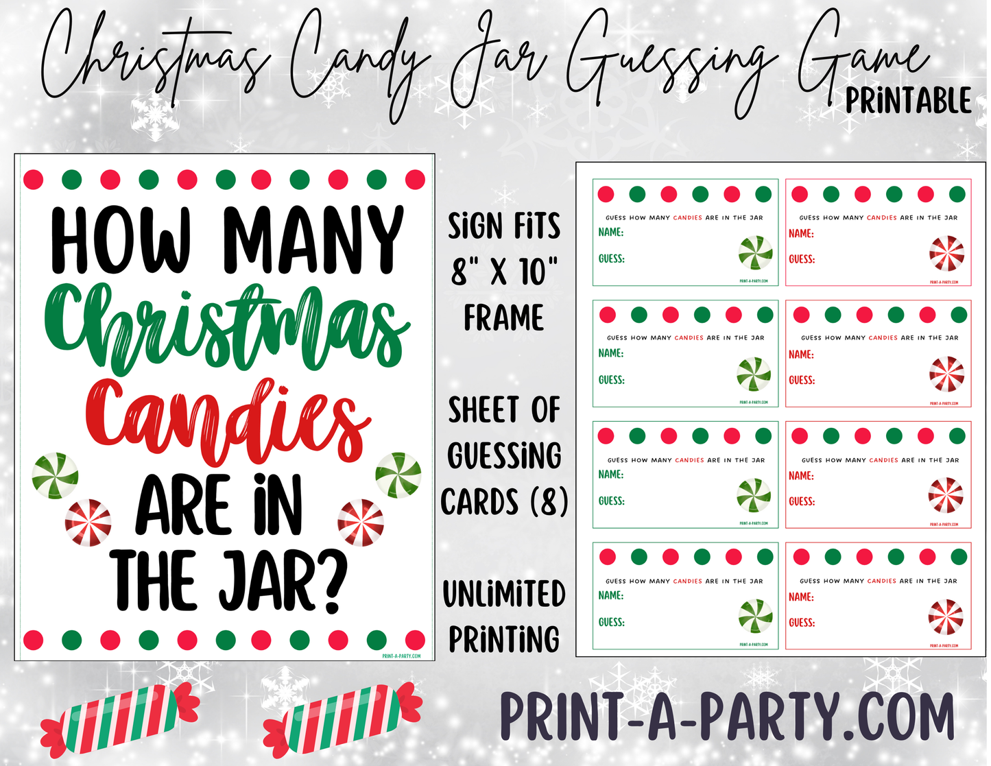 CANDY JAR GUESSING GAME - CHRISTMAS Candy | How many Christmas Candies in jar | Christmas Candy | Holiday Party | Christmas Party DIY | Printable