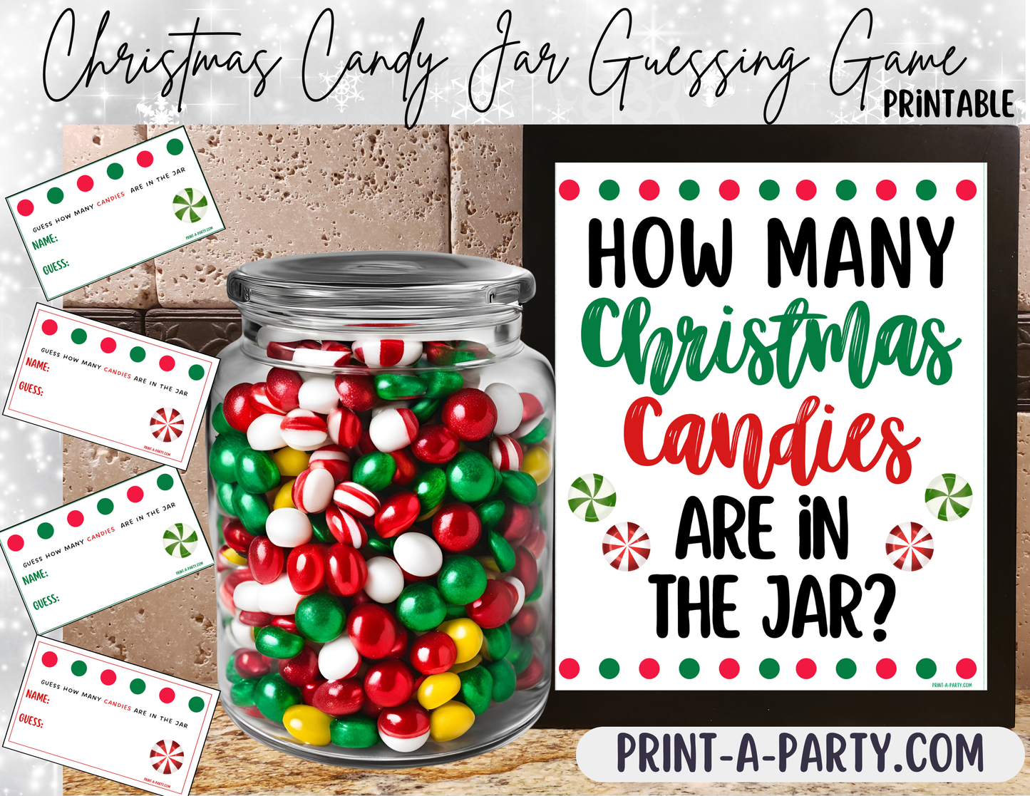 CANDY JAR GUESSING GAME - CHRISTMAS Candy | How many Christmas Candies in jar | Christmas Candy | Holiday Party | Christmas Party DIY | Printable