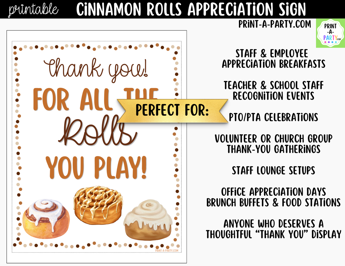 Printable Cinnamon Roll Appreciation Sign 8x10