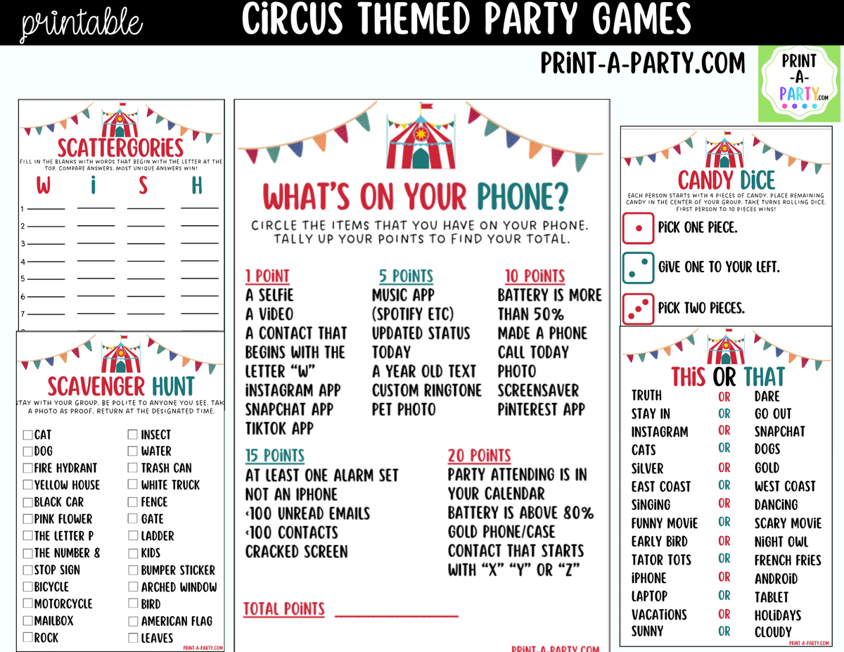 Circus Party Games Printable