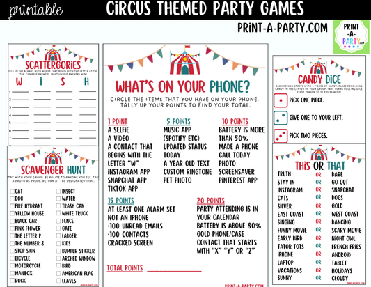 Circus Party Games Printable