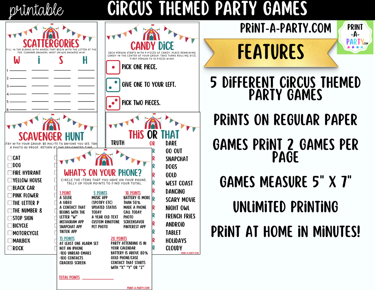 Circus Party Games Printable