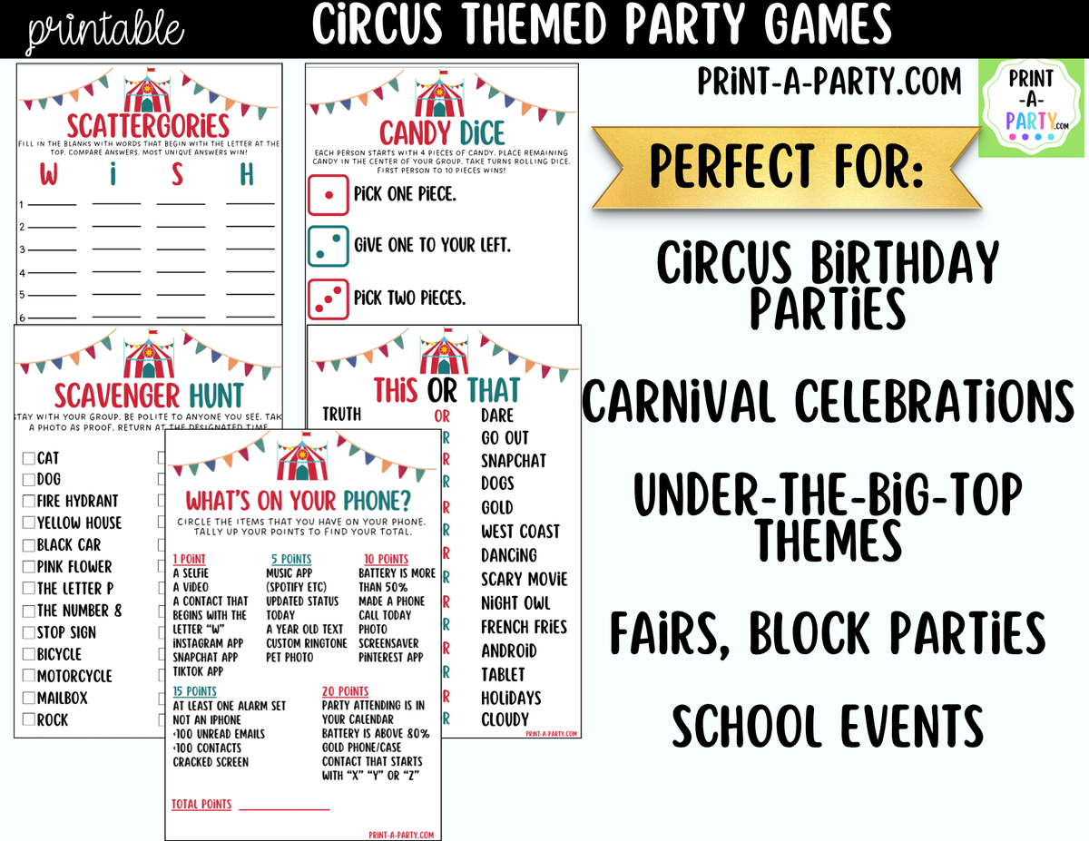 Circus Party Games Printable