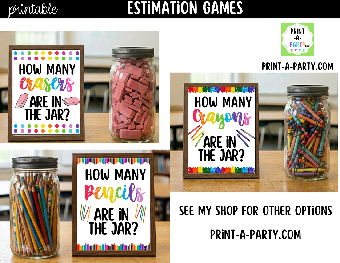 How Many Pencils in Jar Guessing Game Printable – Sign + Guessing Cards for Class Activity