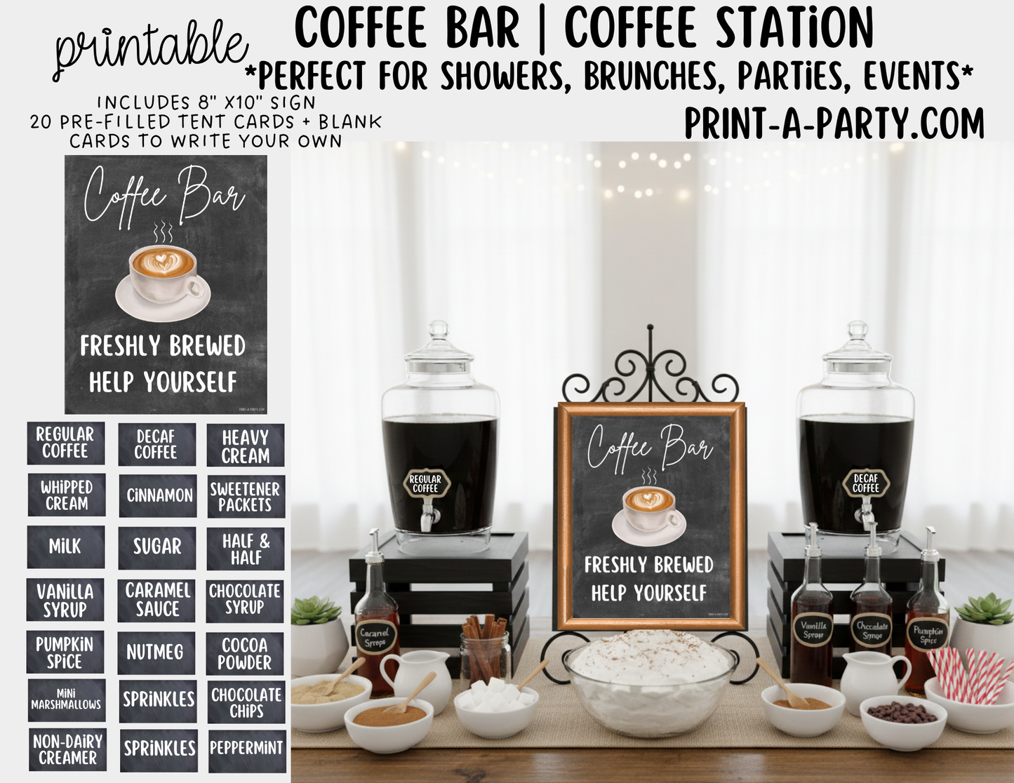 COFFEE BAR - Printable Sign and Topping Tent Cards - Perfect for Parties, Showers, any event!