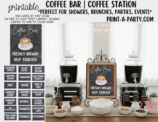 COFFEE BAR - Printable Sign and Topping Tent Cards - Perfect for Parties, Showers, any event!