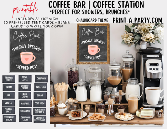 COFFEE BAR | COFFEE STATION Setup - Chalkboard | Coffee Bar Sign | Coffee Station for Party | Party Coffee Bar | Brunch | Shower