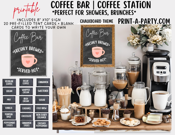 COFFEE BAR | COFFEE STATION Setup - Chalkboard | Coffee Bar Sign | Coffee Station for Party | Coffee Bar for Party | Brunch | Wedding Shower | Baby Shower | Sleepover | DIY Coffee Bar