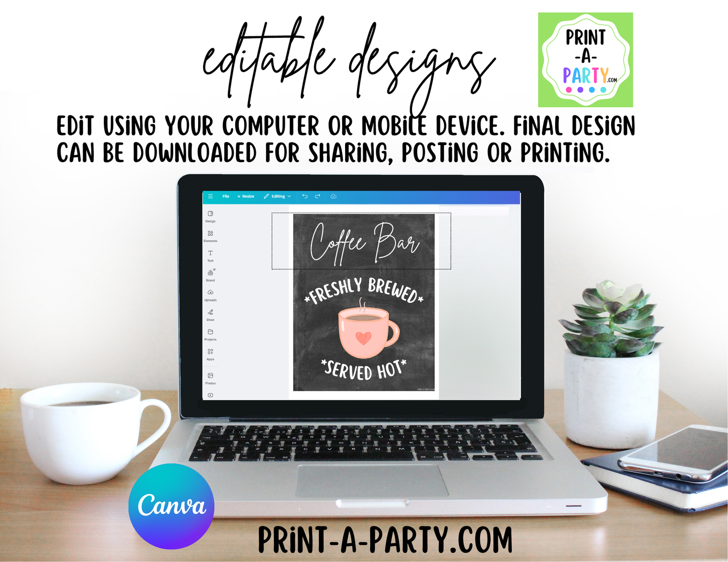 Editable COFFEE BAR - Sign and Toppings Labels Template Chalkboard - Perfect for Parties, Showers, Birthdays, Holidays or the Office
