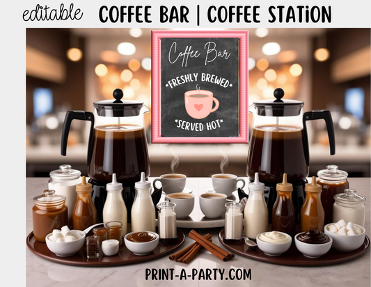 Editable COFFEE BAR - Sign and Toppings Labels Template Chalkboard - Perfect for Parties, Showers, Birthdays, Holidays or the Office