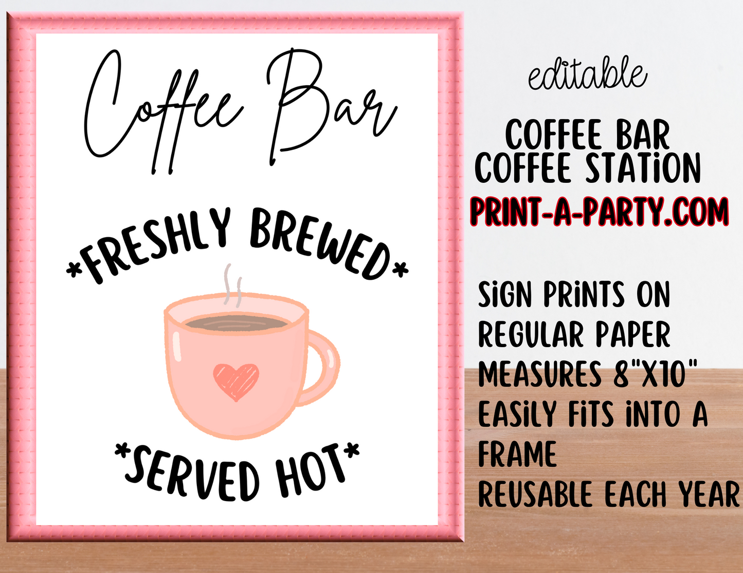 Editable COFFEE BAR - Sign and Toppings Labels Template White - Perfect for Parties, Showers, Birthdays, Holidays or the Office