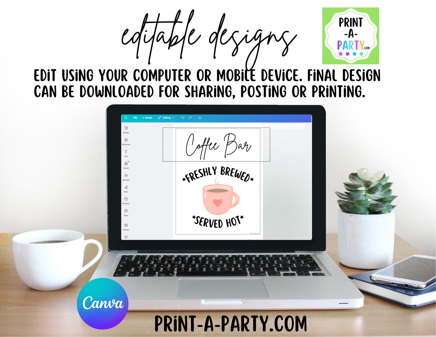 Editable COFFEE BAR - Sign and Toppings Labels Template White - Perfect for Parties, Showers, Birthdays, Holidays or the Office