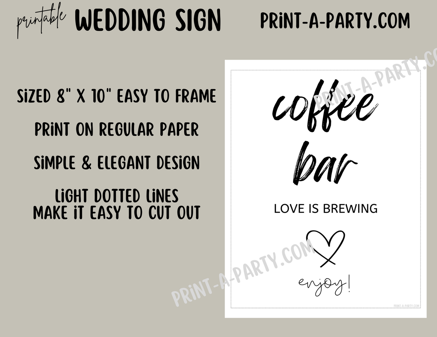 COFFEE BAR - LOVE IS BREWING | Printable Wedding Sign | Wedding Sign | Coffee Bar Wedding Sign | Bridal Shower Sign