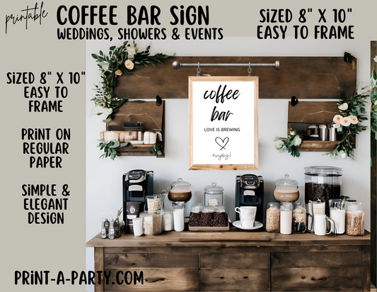 COFFEE BAR - LOVE IS BREWING | Printable Wedding Sign | Wedding Sign | Coffee Bar Wedding Sign | Bridal Shower Sign