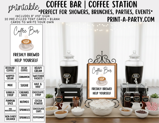 COFFEE BAR - Printable Sign and Topping Tent Cards - Perfect for Parties, Showers, any event!