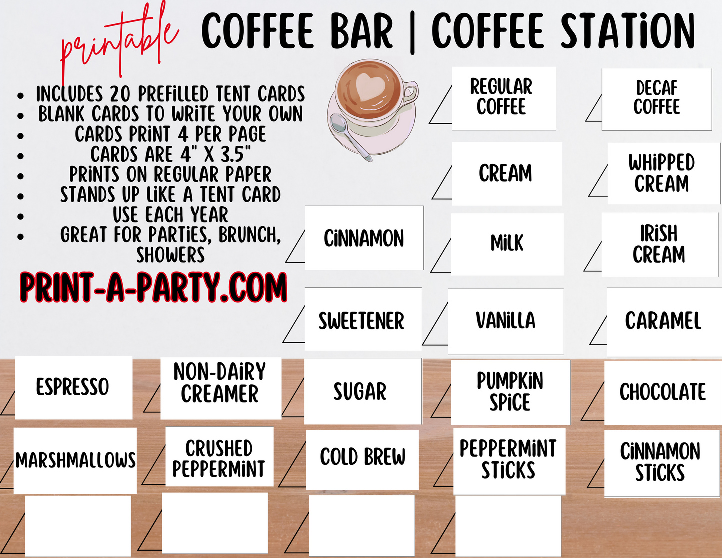 COFFEE BAR | COFFEE STATION Setup - White | Coffee Bar Sign | Coffee Station for Party | Coffee Bar for Party | Brunch | Wedding Shower | Baby Shower | Sleepover | DIY Coffee Bar