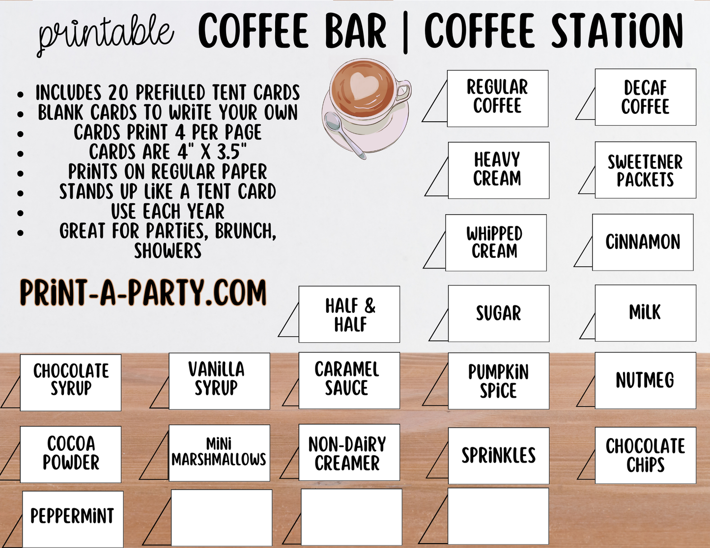 COFFEE BAR - Printable Sign and Topping Tent Cards - Perfect for Parties, Showers, any event!