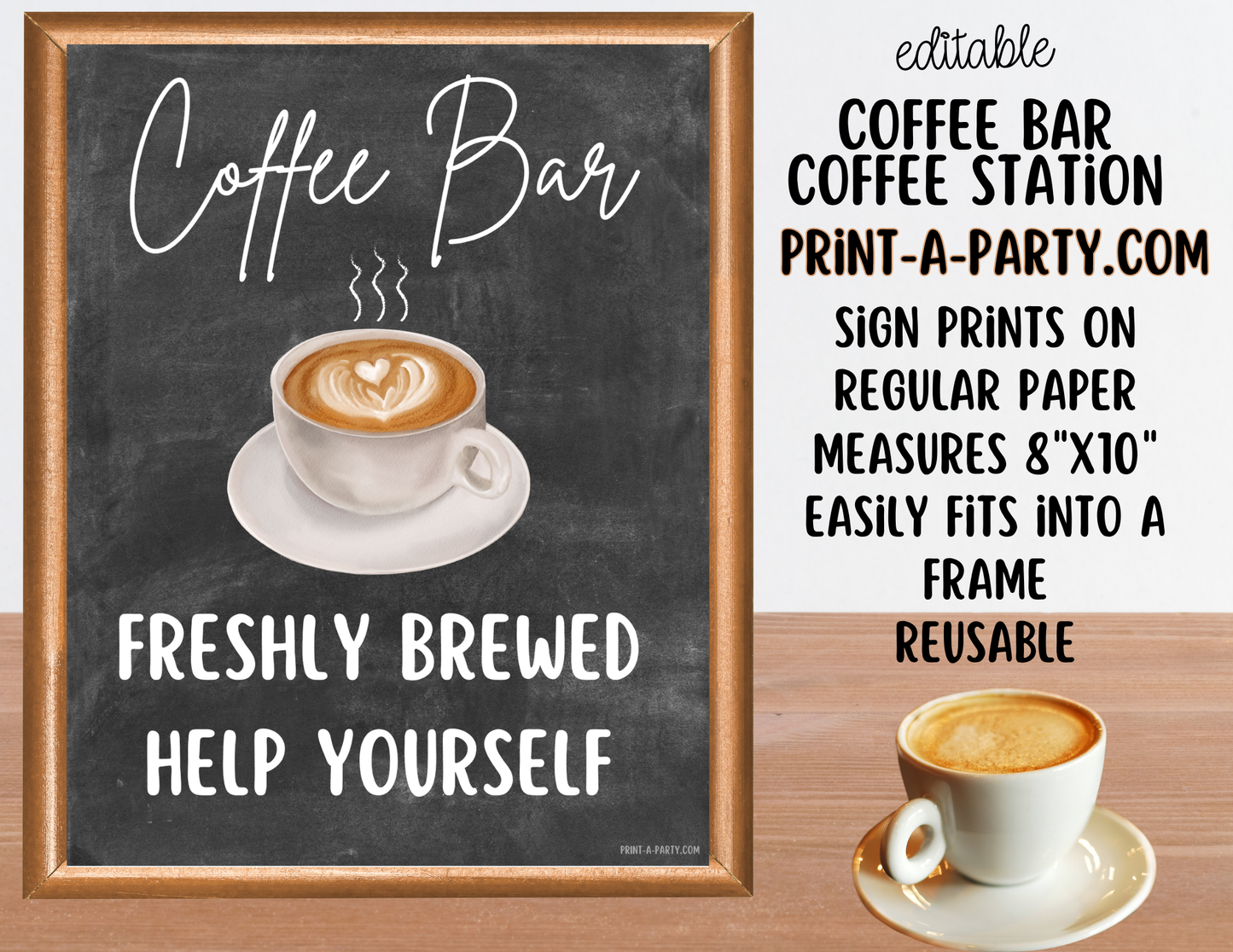 Editable Coffee Bar Sign (8x10) and Toppings Tent Cards - Printable Brunch Decor for Parties, Showers, Holiday and Events!