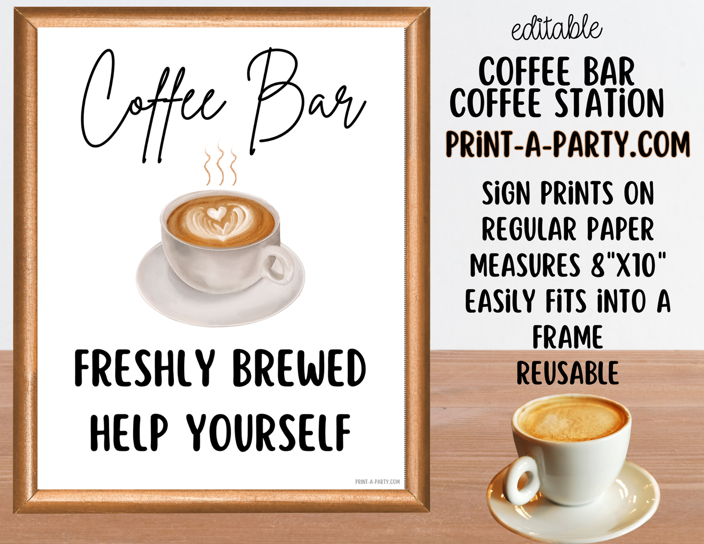 Editable Coffee Bar Sign (8x10) and Toppings Tent Cards - Printable Brunch Decor for Parties, Showers, Holiday and Events!