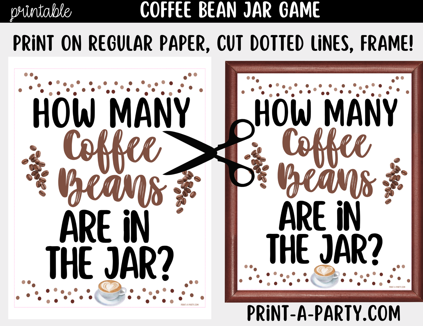 Coffee Bean Jar Guessing Game Printable Sign (8x10) + Guessing Cards - Party Game Decor