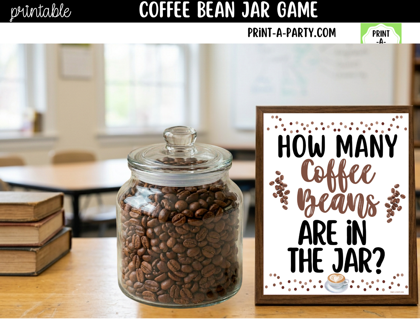 Coffee Bean Jar Guessing Game Printable Sign (8x10) + Guessing Cards - Party Game Decor
