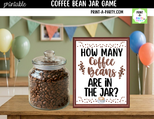 Coffee Bean Jar Guessing Game Printable Sign (8x10) + Guessing Cards - Party Game Decor