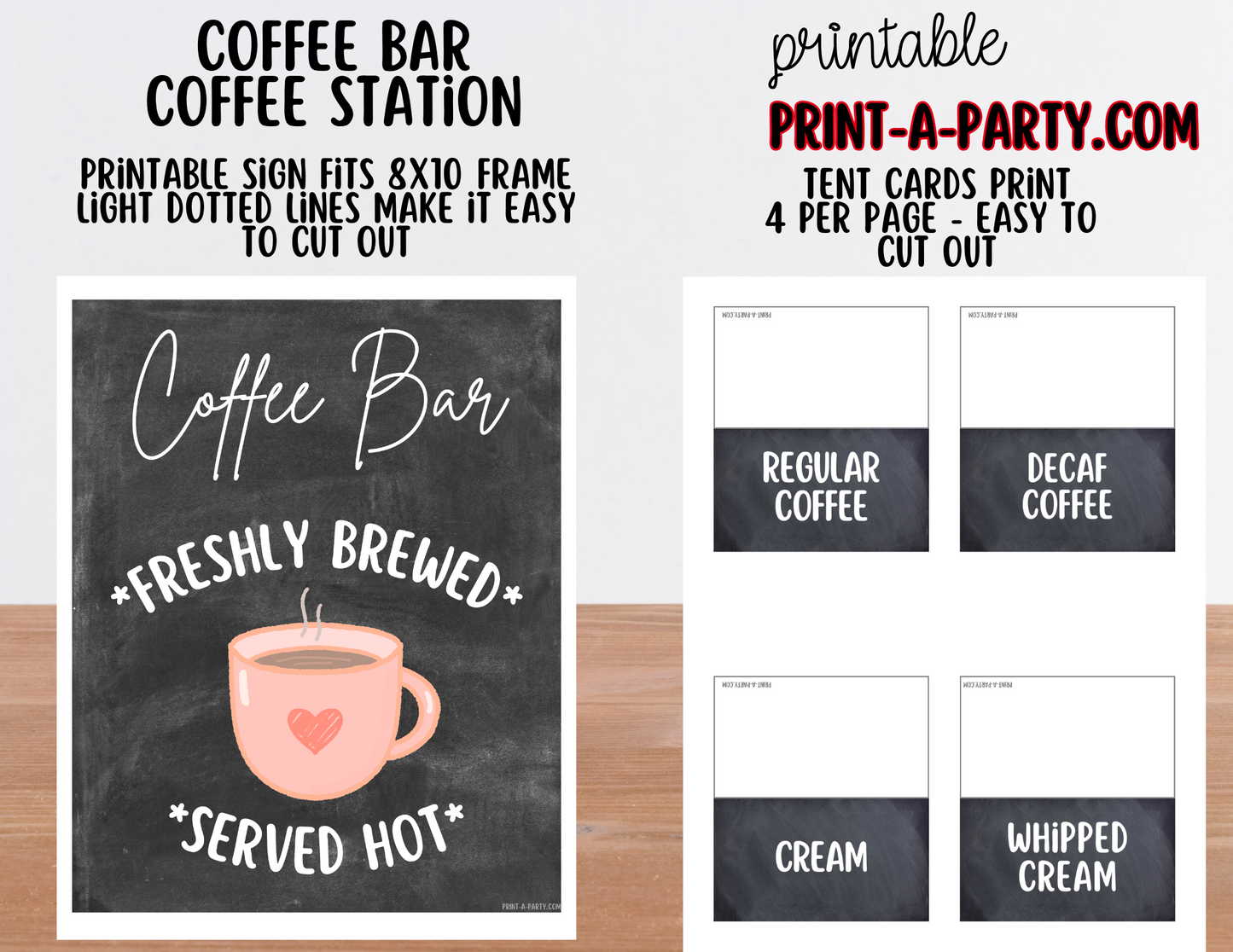 COFFEE BAR Printable - Chalkboard Sign and Toppings Labels Template - Perfect for Parties, Showers, Birthdays, Holidays or the Office