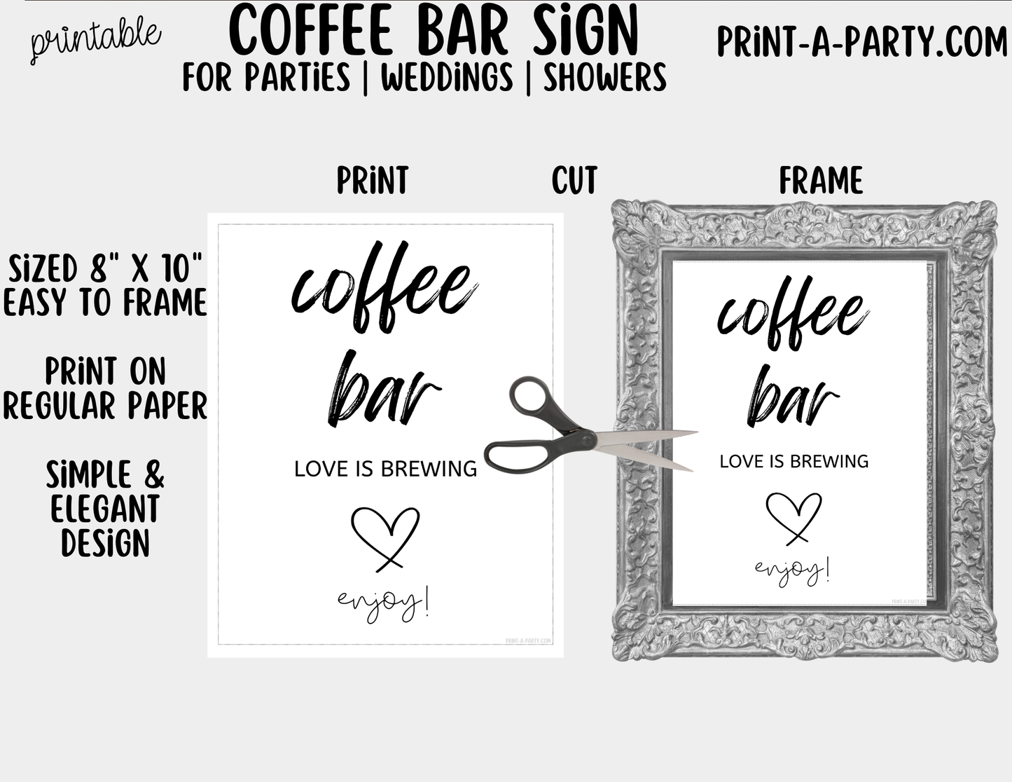 Printable Coffee Bar Sign (8x10) - Wedding Shower Decor - Instant PDF Download