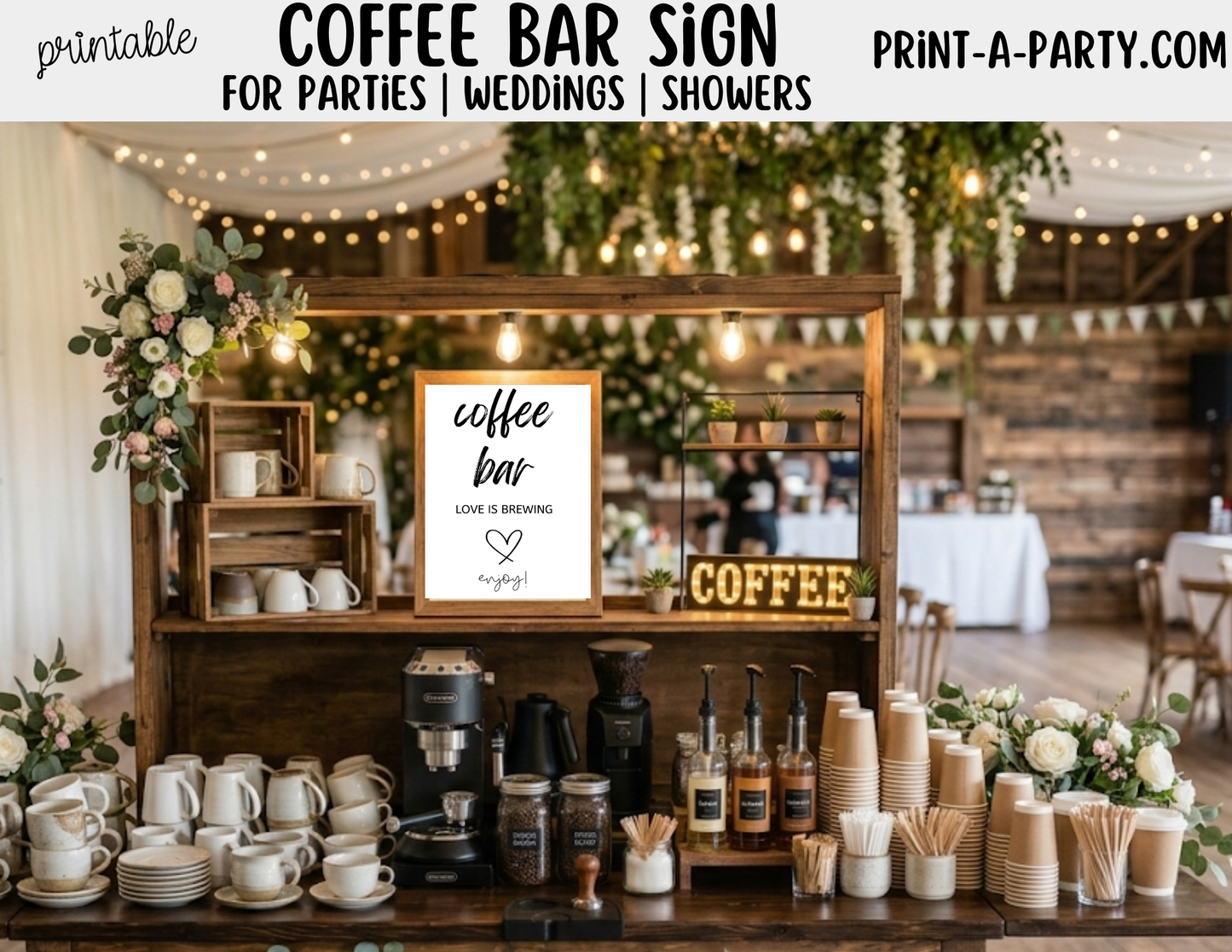 Printable Coffee Bar Sign (8x10) - Wedding Shower Decor - Instant PDF Download