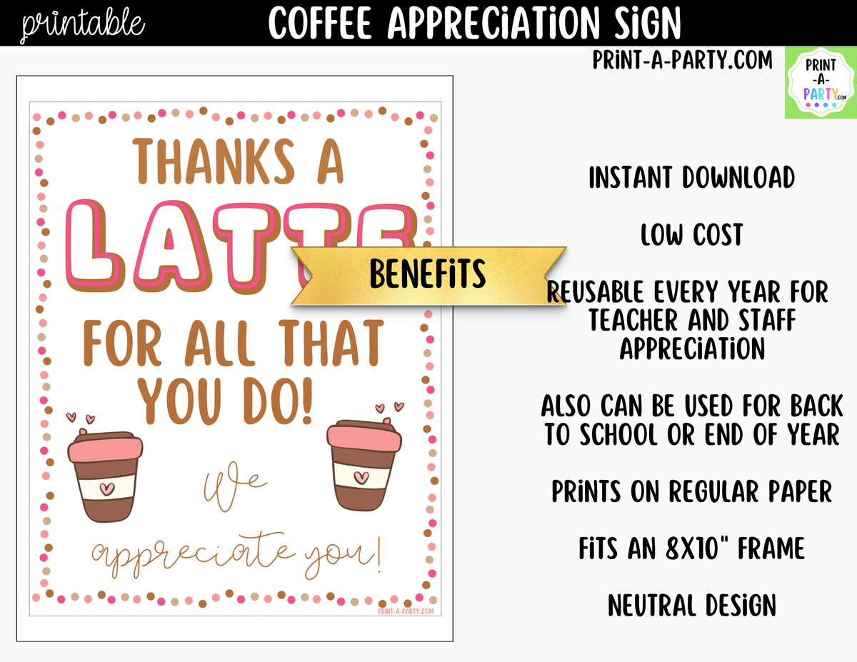 Printable Coffee Bar Appreciation Sign 8x10