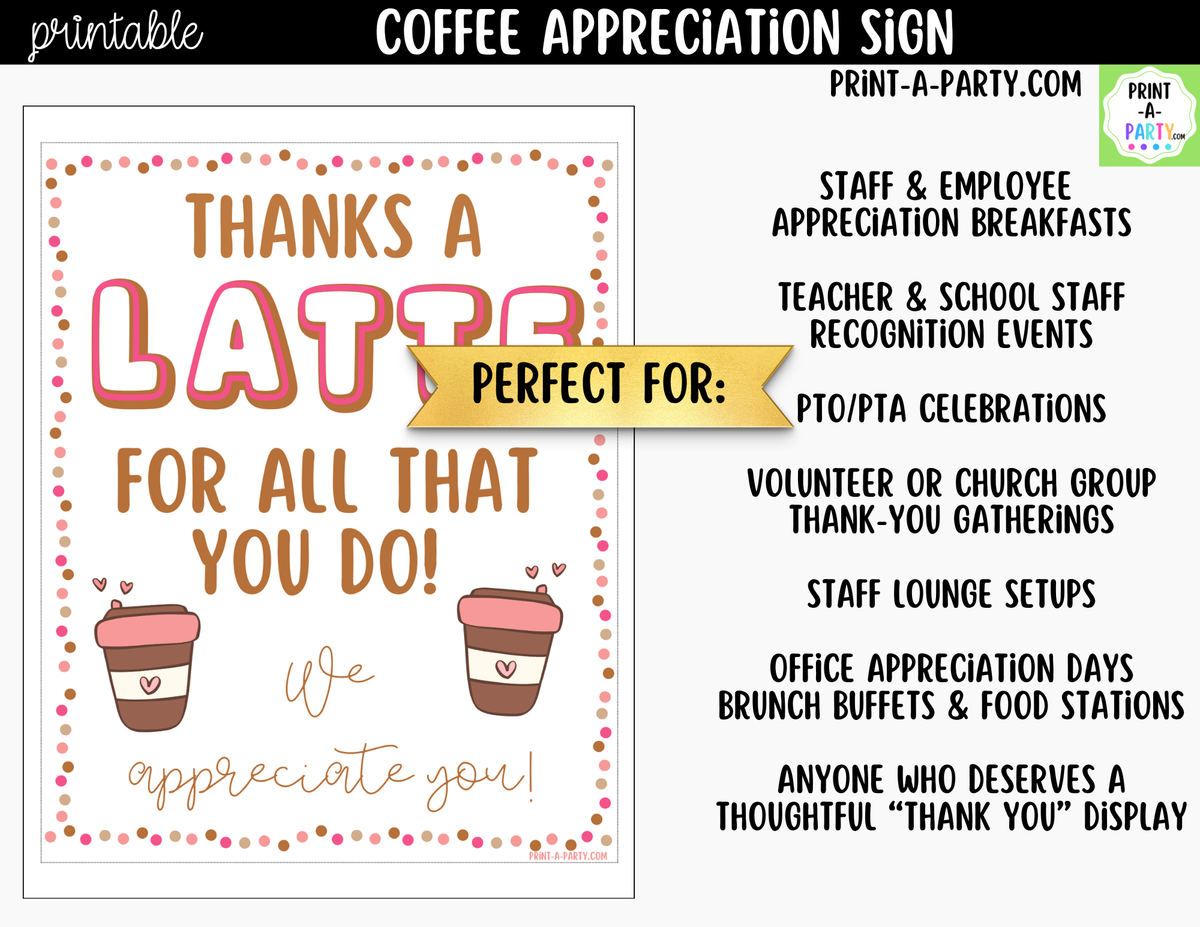 Printable Coffee Bar Appreciation Sign 8x10