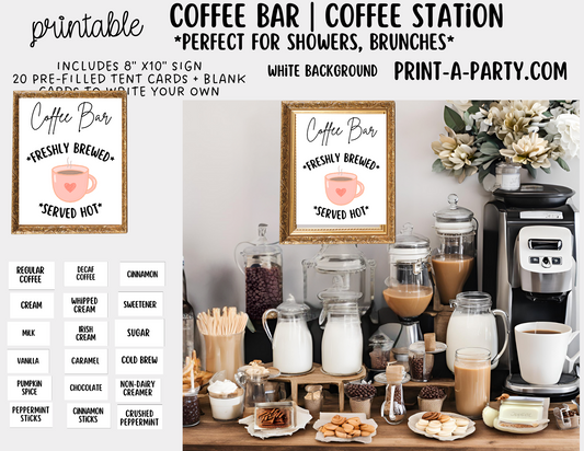 COFFEE BAR | COFFEE STATION Setup - White | Coffee Bar Sign Create a Stylish DIY Coffee Bar – Perfect for Bridal Showers, Baby Showers, Brunches & More!