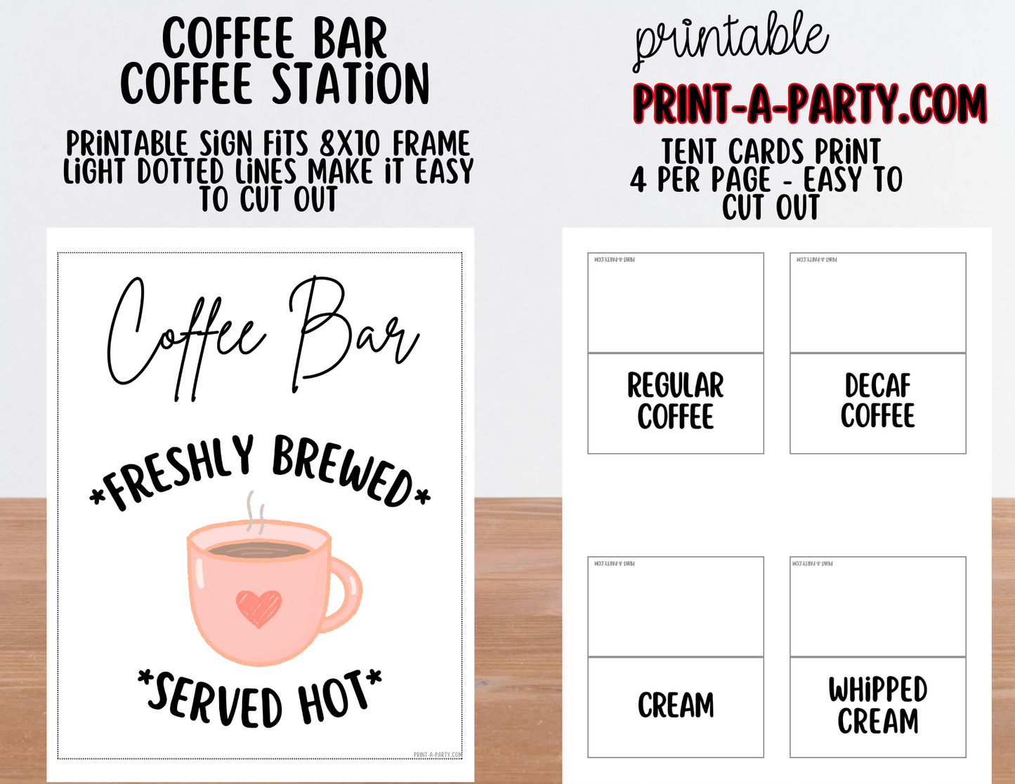 COFFEE BAR Printable - White Sign and Toppings Labels Template - Perfect for Parties, Showers, Birthdays, Holidays or the Office