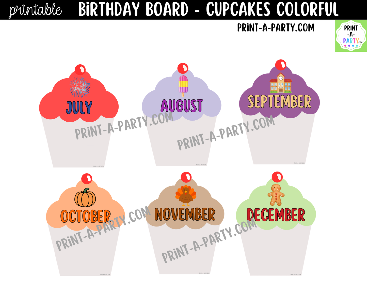 Birthday Bulletin Board Printable Display - Monthly Cupcake Theme for Classroom Decor