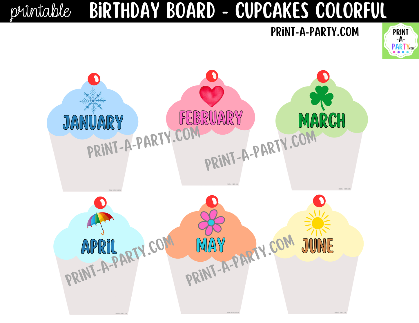 Birthday Bulletin Board Printable Display - Monthly Cupcake Theme for Classroom Decor